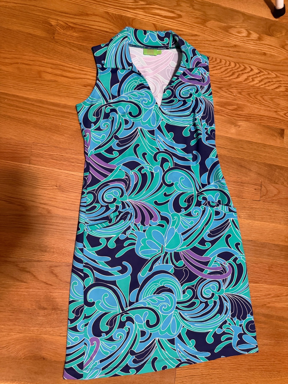 Katherine Way Sleeveless Printed Swim Dress - Teal & Navy